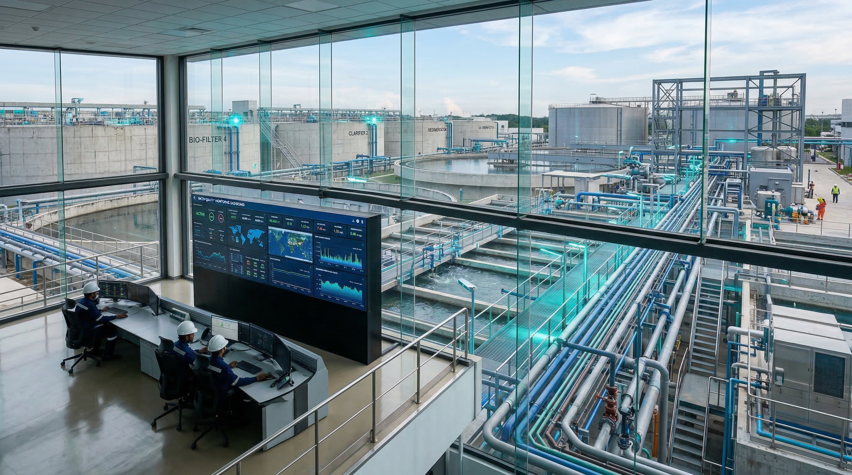 Water treatment facility with monitoring screens