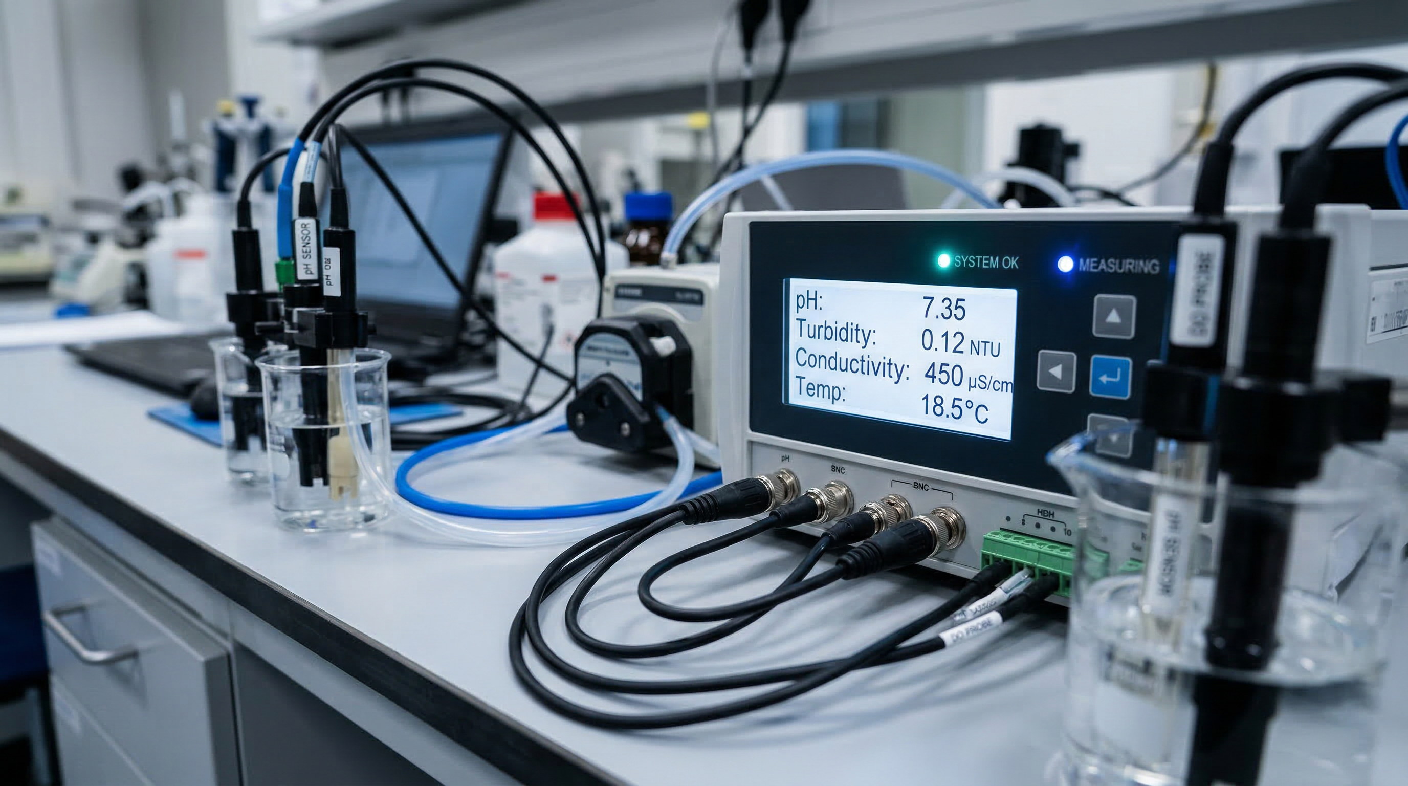 Water quality monitoring instruments close-up