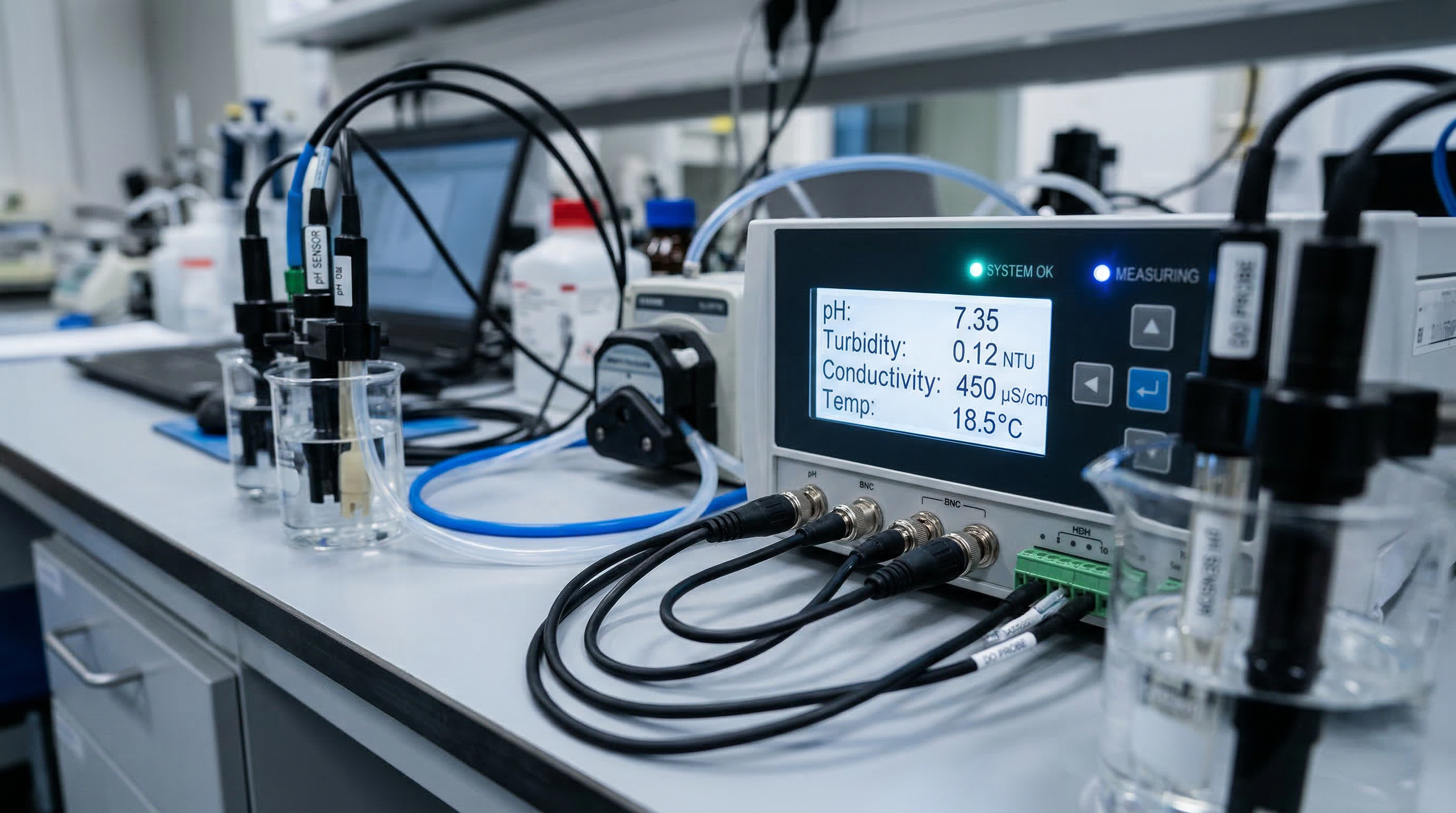 Water quality monitoring instruments close-up