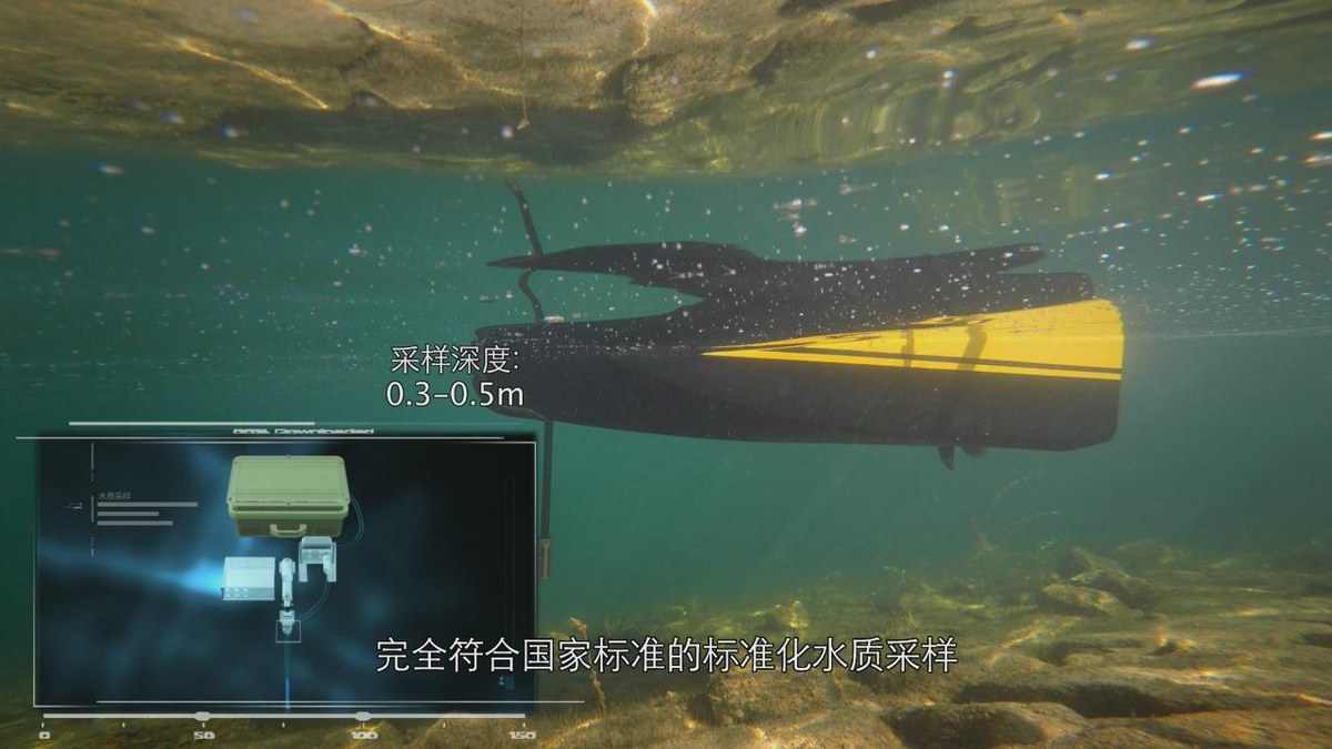 採樣器水下作業實照（水深顯示 0.5 米）